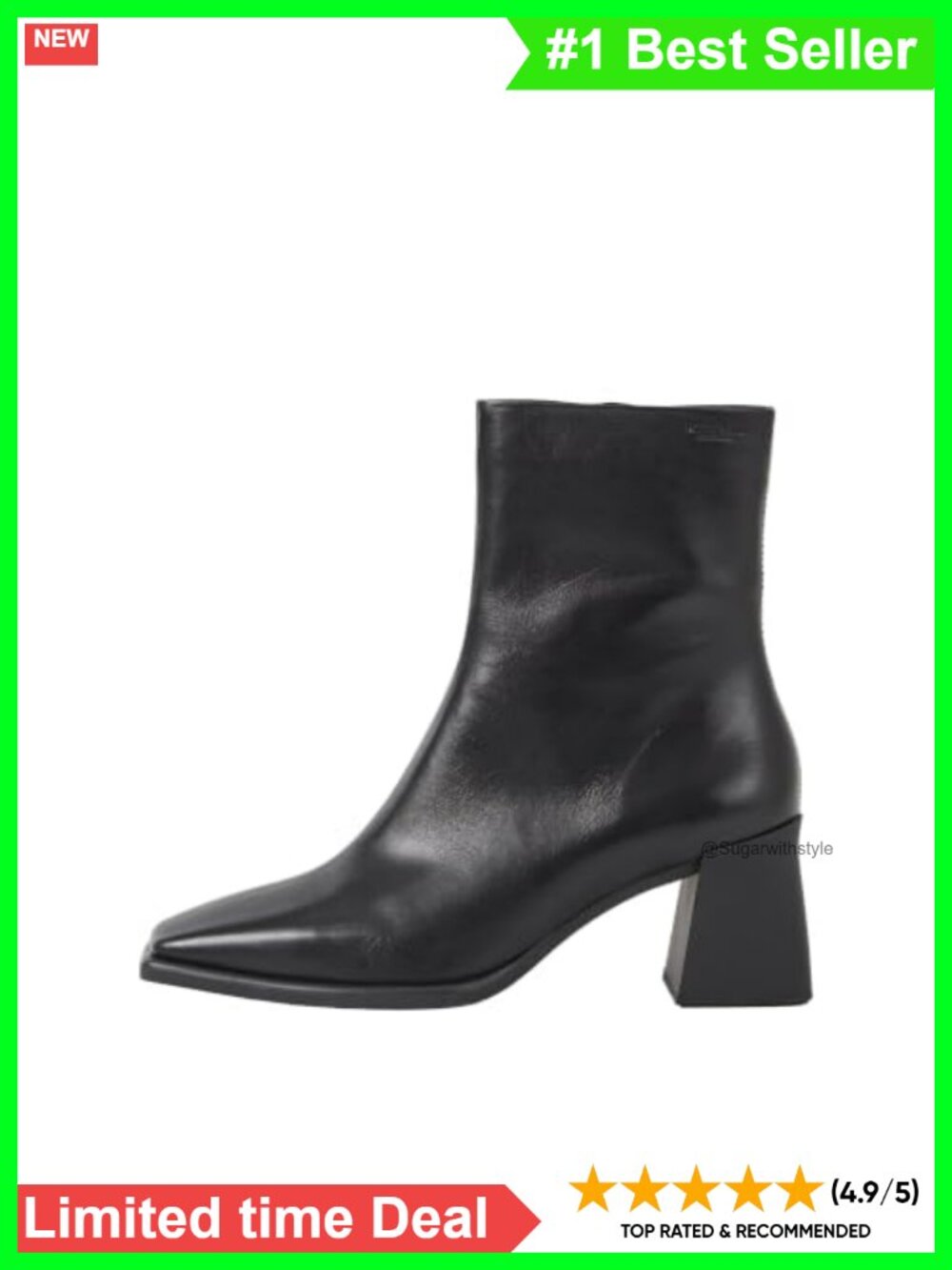 Chunky Heel Ankle Booties Square Toe Leather Side Zip Women's
